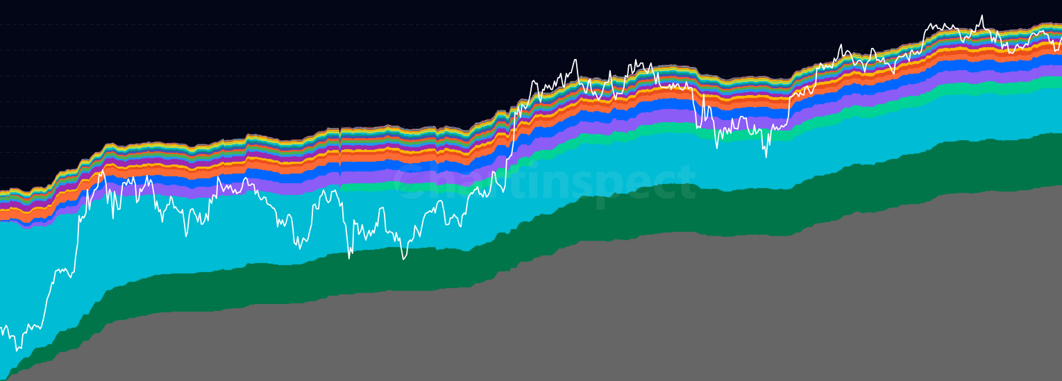 Major ETF Holdings - Stacked area chart displaying Bitcoin holdings across major ETF providers including BlackRock, Grayscale, Fidelity, ARK, and others. Track institutional accumulation patterns.