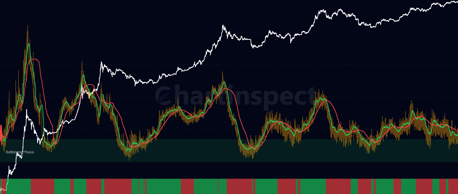 SLRV Ratio - David Puell's SLRV Ratio shows percentage of Bitcoin moved within 24h divided by percentage moved 6-12 months ago, measuring short-term activity vs long-term holding for bear market detection. Values below 0.05 historically mark accumulation zones